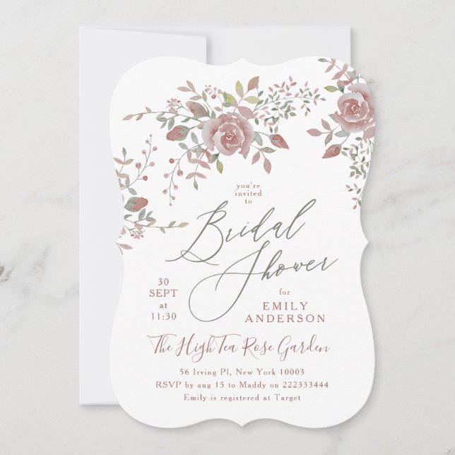 Antike Aquarellfarben Rose Bridal Dusche Einladung (Vorderseite)