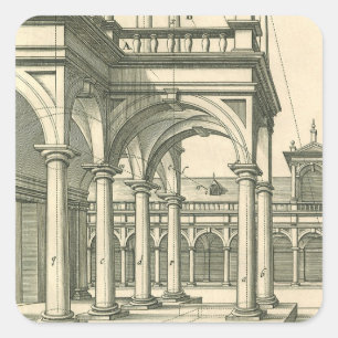 Antike Architektur, römischer Hof mit Säulen Quadratischer Aufkleber