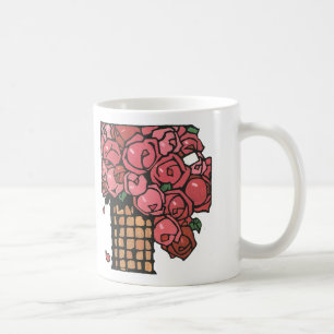 Antike Art Deco Blumen, rosa Gartenrosen Kaffeetasse