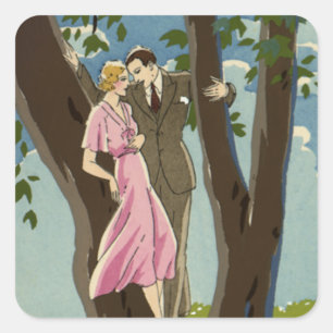 Antike Art Deco Liebe und Romantik Frischvermählte Quadratischer Aufkleber