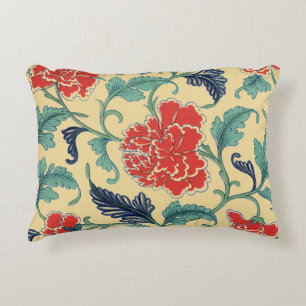 Antike Art Nouveau Chinesische Rote Blumige Chinoi Dekokissen