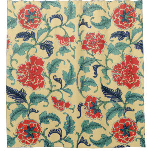 Antike Art Nouveau Chinesische Rote Blumige Chinoi Duschvorhang
