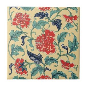 Antike Art Nouveau Chinesische Rote Blumige Chinoi Fliese