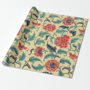Antike Art Nouveau Chinesische Rote Blumige Chinoi Geschenkpapier