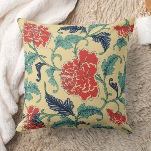 Antike Art Nouveau Chinesische Rote Blumige Chinoi Kissen