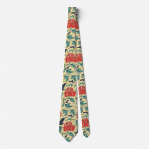 Antike Art Nouveau Chinesische Rote Blumige Chinoi Krawatte
