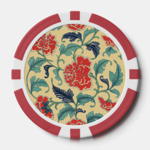 Antike Art Nouveau Chinesische Rote Blumige Chinoi Pokerchips
