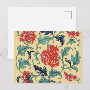 Antike Art Nouveau Chinesische Rote Blumige Chinoi Postkarte