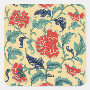 Antike Art Nouveau Chinesische Rote Blumige Chinoi Quadratischer Aufkleber