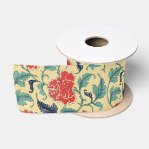 Antike Art Nouveau Chinesische Rote Blumige Chinoi Satinband