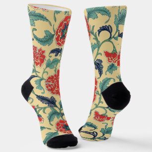 Antike Art Nouveau Chinesische Rote Blumige Chinoi Socken