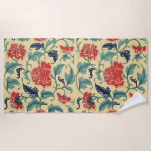 Antike Art Nouveau Chinesische Rote Blumige Chinoi Strandtuch