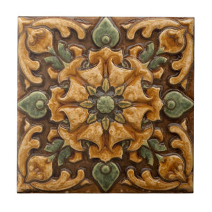 Antike Art Nouveau Deco Majolika Blumen Kunsthandw Fliese