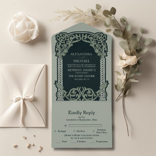 Antike Art Nouveau Hochzeit All In One Einladung