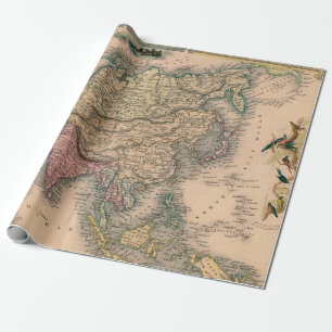 Antike Asienkarte in Sepia mit Pastellregionen Geschenkpapier
