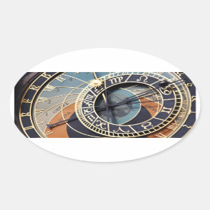 Antike Astrologie Zeit Stück Tschechische Uhr. Ovaler Aufkleber