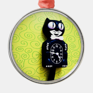Antike Ausrüstung Katzen-Uhr-Verzierung Silbernes Ornament