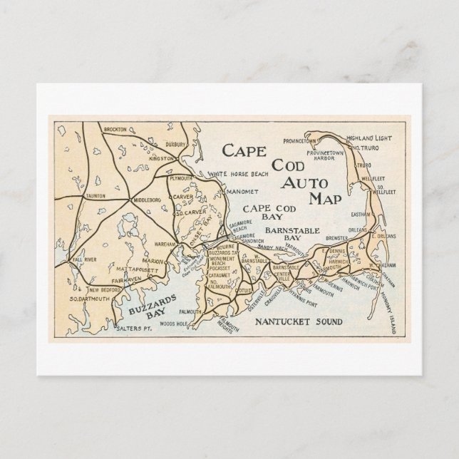 Antike Autokarte von Cape Cod auf Postkarte (Vorderseite)