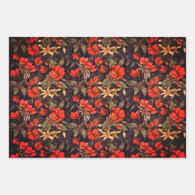 Antike Balsam-Blume Muster Art Geschenkpapier Set (Vorderseite)