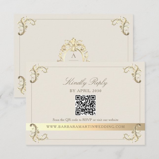 Antike Barock Creme Gold Hochzeit RSVP Karte (Vorne/Hinten)
