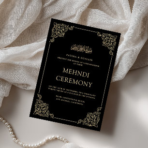 Antike Barock-Formale Gold-Schwarze Mehndi-Zeremon Einladung