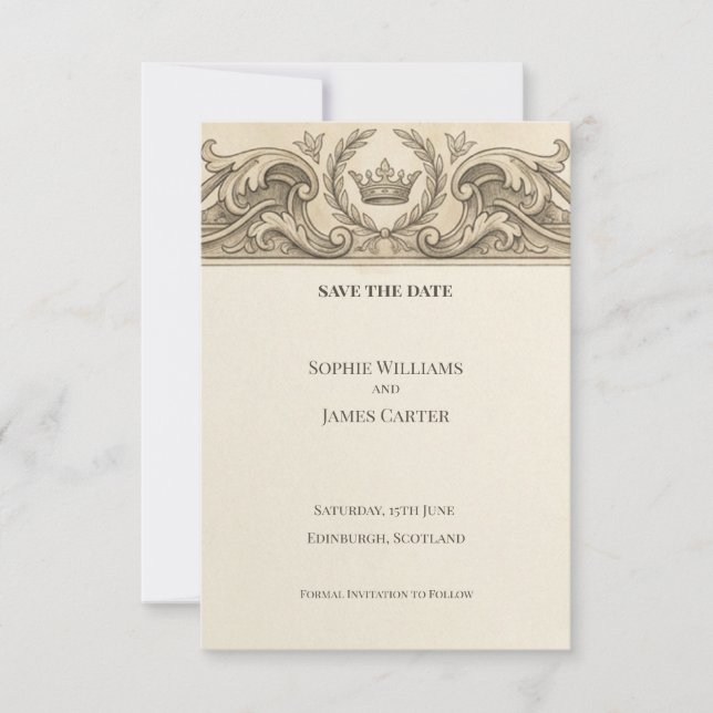 Antike Barock-Hochzeitseinladungskarte Save The Date (Vorderseite)