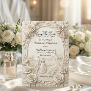 Antike barocke Elfenbein-Szene-Vignette Save The Date