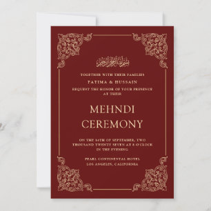 Antike Barocke Gold Burgunderrot Mehndi-Zeremonie Einladung