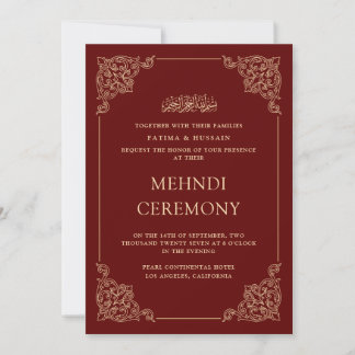Antike Barocke Gold Burgunderrot Mehndi-Zeremonie Einladung