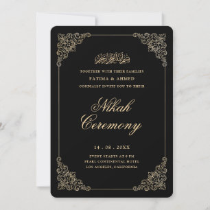 Antike Barocke Gold Schrift Schwarze Nikah Zeremon Einladung