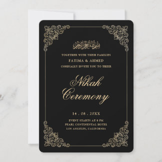 Antike Barocke Gold Schrift Schwarze Nikah Zeremon Einladung