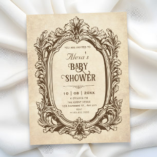 Antike barocke, verzierte Babyparty im Vintage-Sti Einladung