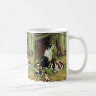 Antike Bauernhoftiere, Haustierkaninchen spielen b Kaffeetasse