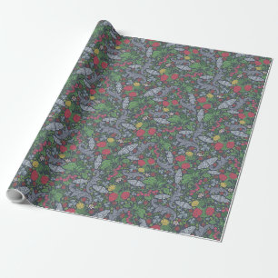 Antike Beeren Schmetterlinge Ringelblumen Nelken Geschenkpapier