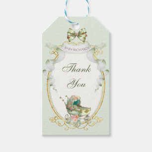 Antike Beförderung Green Gold Rose Gingham Geschenkanhänger