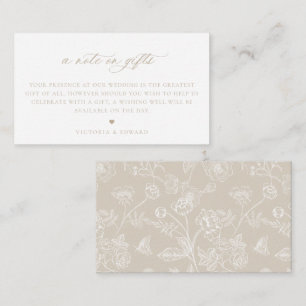 Antike beige Blumen-Hochzeit A Note On Gifts Begleitkarte