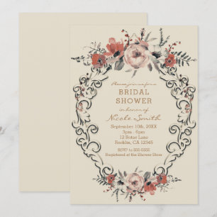 Antike Beige Botanische Florale Brautparty Einladung
