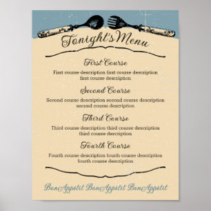 Antike Bestecke Chef Catering Abendessen Menü p Poster