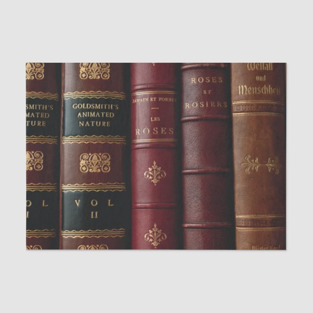 Antike Bibliothek Dunkles Leder Buchrücken Dekouse Seidenpapier (Vorderseite)