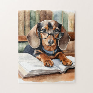 Antike Bibliotheks-Aquarell-Dachshund