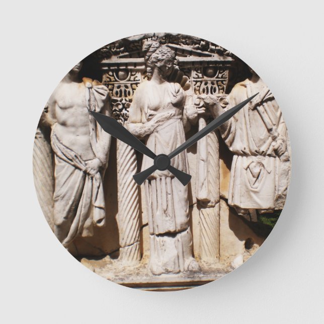 Antike Bildhauerkulpturen in der Türkei Runde Wanduhr (Vorderseite)