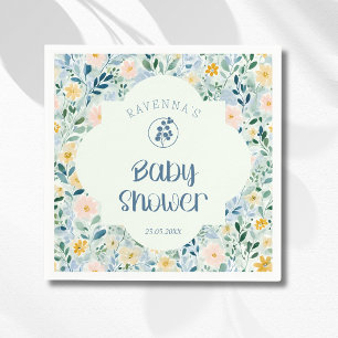 Antike blassblaue Blüten Teal-Baby-Party Serviette