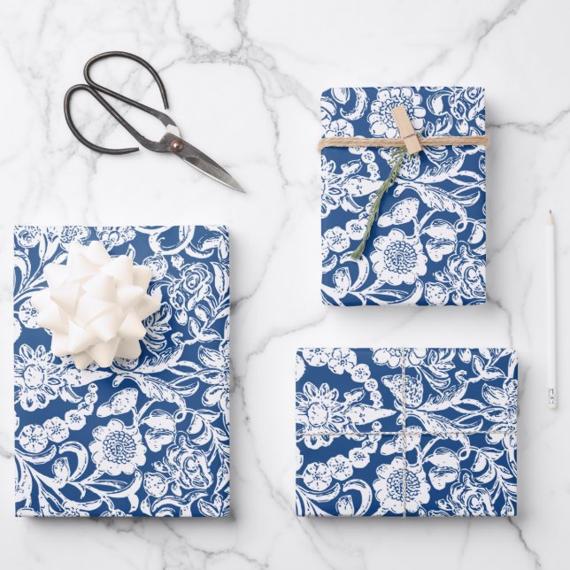 Antike Blau Geschenkpapier Set (Vorderseite)