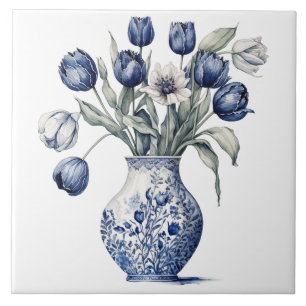 Antike blaue Chinoiserie-Tulpenvase Blumenvase Fliese