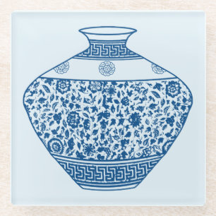 Antike blaue Chinoiserie-Vase Ingwer-Glas Glasuntersetzer