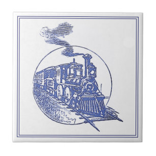 Antike Blaue Dampfmaschine Lokomotive Zug  Fliese