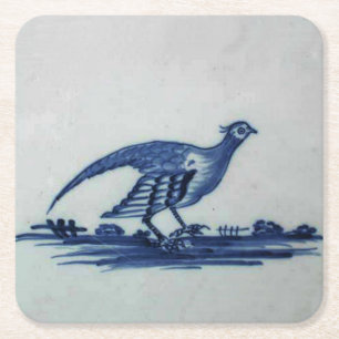 Antike blaue Delft-Fliese - Moorhuhn im Gras Rechteckiger Pappuntersetzer