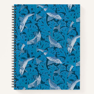 Antike Blaue Fische und Algen: Jugendstil-Nautik Notizbuch