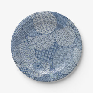Antike blaue Imitate Porzellan Royal 1877 Pappteller