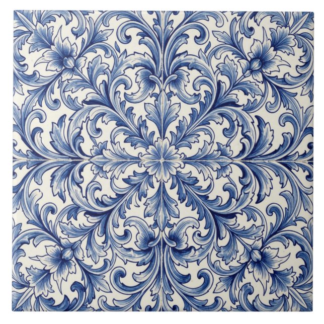 antike blaue Rollkachel Fliese (Vorderseite)